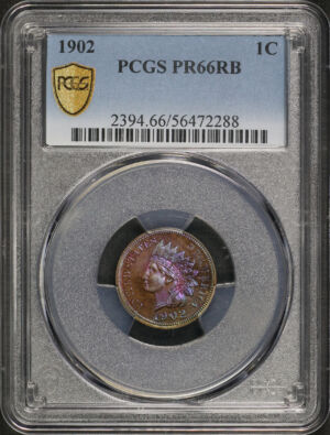 Obverse of this 1902 Indian Cent PCGS PR-66 RB Blueberry Obverse Monster Toning