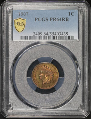 Obverse of this 1907 Indian Cent PCGS PR-64 RB Red & Green Toning.
