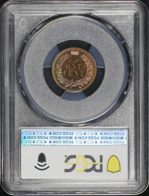 Reverse of this 1907 Indian Cent PCGS PR-64 RB Red & Green Toning. 