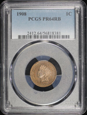 Obverse of this 1908 Indian Cent PCGS PR-64 RB