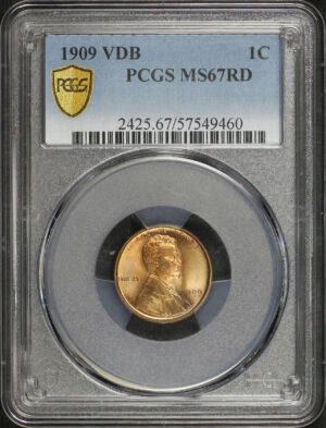 Obverse of this 1909 Lincoln Cent Wheat Reverse Vdb PCGS MS-67 RD