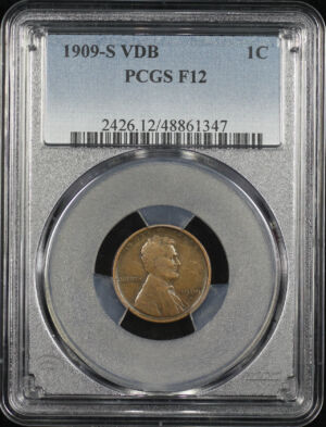 Obverse of this 1909-S VDB Lincoln Cent Wheat Reverse PCGS F-12 BN