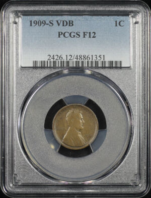 Obverse of this 1909-S VDB Lincoln Cent Wheat Reverse PCGS F-12 BN