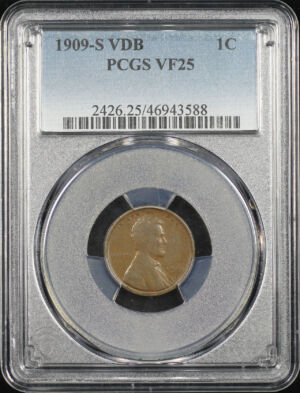 Obverse of this 1909-S VDB Lincoln Cent Wheat Reverse PCGS VF-25 BN