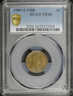 Obverse of this 1909-S VDB Lincoln Cent Wheat Reverse PCGS VF-30 BN