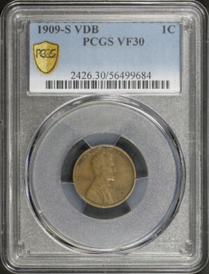 Obverse of this 1909-S VDB Lincoln Cent Wheat Reverse PCGS VF-30 BN
