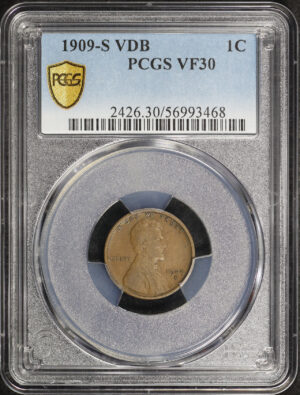 Obverse of this 1909-S VDB Lincoln Cent Wheat Reverse PCGS VF-30 BN