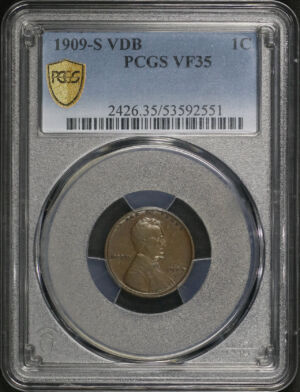 Obverse of this 1909-S VDB Lincoln Cent Wheat Reverse PCGS VF-35 BN