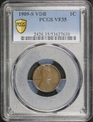 Obverse of this 1909-S VDB Lincoln Cent Wheat Reverse PCGS VF-35 BN