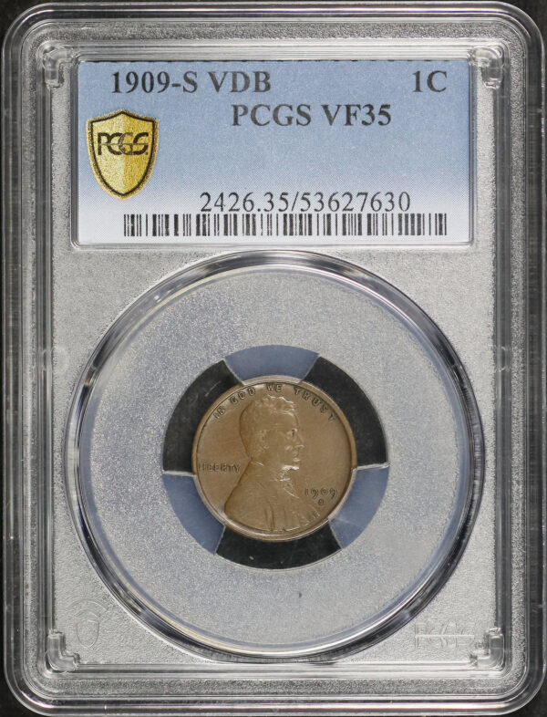 Obverse of this 1909-S VDB Lincoln Cent Wheat Reverse PCGS VF-35 BN