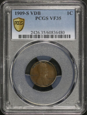 Obverse of this 1909-S VDB Lincoln Cent Wheat Reverse PCGS VF-35 BN