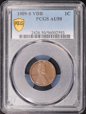 Obverse of this 1909-S VDB Lincoln Cent Wheat Reverse PCGS AU-50 BN