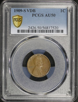 Obverse of this 1909-S VDB Lincoln Cent Wheat Reverse PCGS AU-50