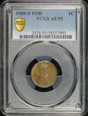 Obverse of this 1909-S VDB Lincoln Cent Wheat Reverse PCGS AU-55 BN