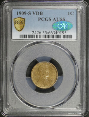 Obverse of this 1909-S VDB Lincoln Cent Wheat Reverse PCGS AU-55 BN CAC