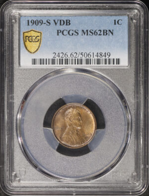 Obverse of this 1909-S VDB Lincoln Cent Wheat Reverse PCGS MS-62 BN