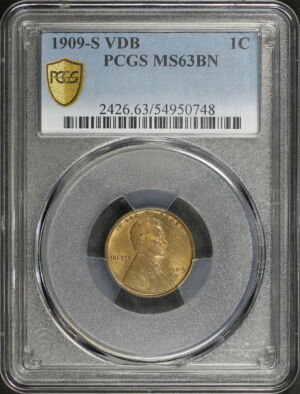 Obverse of this 1909-S VDB Lincoln Cent Wheat Reverse PCGS MS-63 BN