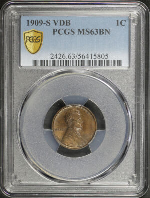 Obverse of this 1909-S VDB Lincoln Cent Wheat Reverse PCGS MS-63 BN