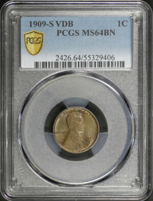 Obverse of this 1909-S VDB Lincoln Cent Wheat Reverse PCGS MS-64 BN