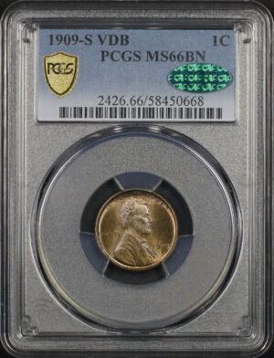 Obverse of this 1909-S VDB Lincoln Cent Wheat Reverse PCGS MS-66 BN CAC