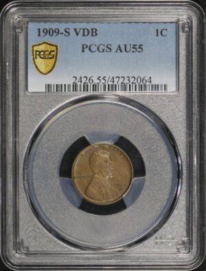 Obverse of this 1909-S VDB Lincoln Cent Wheat Reverse PCGS AU-55
