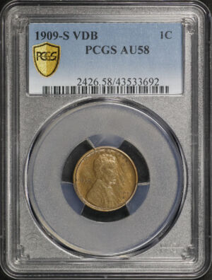 Obverse of this 1909-S VDB Lincoln Cent Wheat Reverse PCGS AU-58 BN