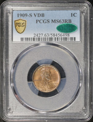 Obverse of this 1909-S VDB Lincoln Cent Wheat Reverse PCGS MS-63 RB CAC