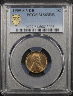 Obverse of this 1909-S VDB Lincoln Cent Wheat Reverse PCGS MS-63 RB