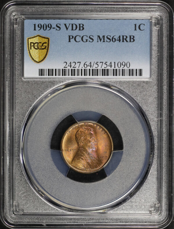 Obverse of this 1909-S VDB Lincoln Cent Wheat Reverse PCGS MS-64 RB