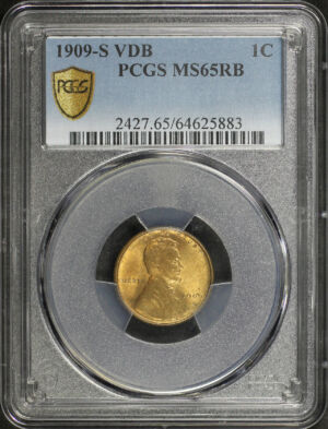 Obverse of this 1909-S VDB Lincoln Cent Wheat Reverse PCGS MS-65 RB