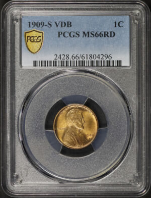 Obverse of this 1909-S VDB Lincoln Cent Wheat Reverse PCGS MS-66 RD
