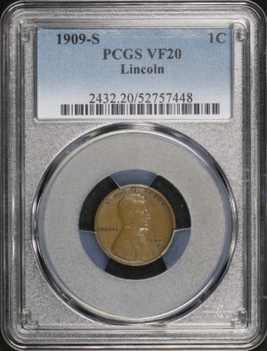 Obverse of this 1909-S Lincoln Cent Wheat Reverse PCGS VF-20 BN