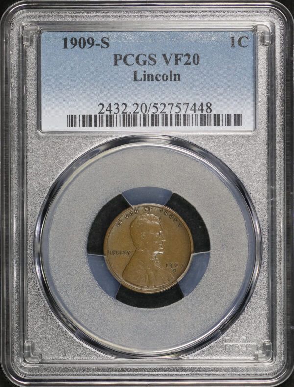 Obverse of this 1909-S Lincoln Cent Wheat Reverse PCGS VF-20 BN