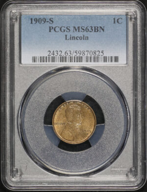 Obverse of this 1909-S Lincoln Cent Wheat Reverse PCGS MS-63 BN