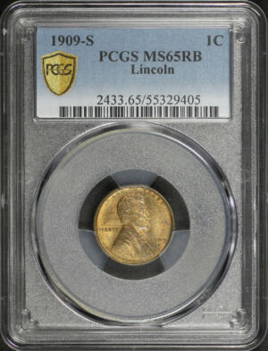 Obverse of this 1909-S Lincoln Cent Wheat Reverse PCGS MS-65 RB