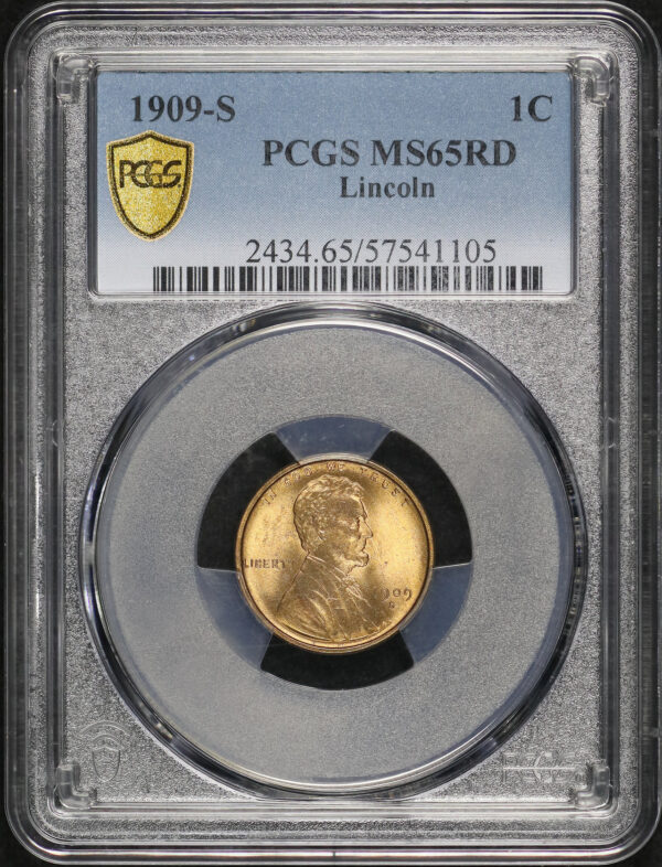 Obverse of this 1909-S Lincoln Cent Wheat Reverse PCGS MS-65 RD