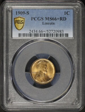 Obverse of this 1909-S Lincoln Cent Wheat Reverse PCGS MS-66+ RD