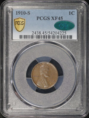 Obverse of this 1910-S Lincoln Wheat Cent PCGS XF-45 CAC