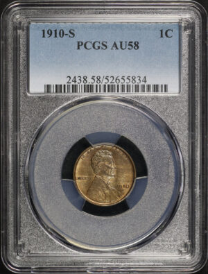 Obverse of this 1910-S Lincoln Cent Wheat Reverse PCGS AU-58 BN