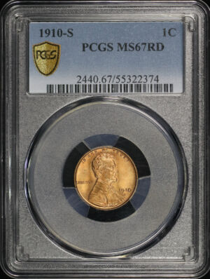 Obverse of this 1910-S Lincoln Cent Wheat Reverse PCGS MS-67 RD