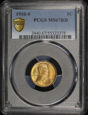 Obverse of this 1910-S Lincoln Cent Wheat Reverse PCGS MS-67 RD