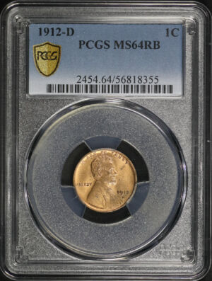 Obverse of this 1912-D Lincoln Cent Wheat Reverse PCGS MS-64 RB