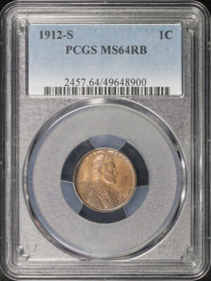 Obverse of this 1912-S Lincoln Cent Wheat Reverse PCGS MS-64 RB