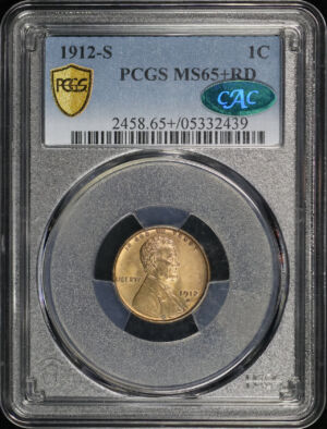 Obverse of this 1912-S Lincoln Cent Wheat Reverse PCGS MS-65+ RD CAC