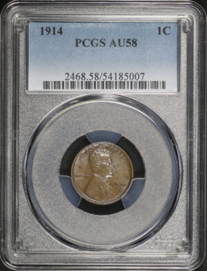 Obverse of this 1914 Lincoln Cent Wheat Reverse PCGS AU-58 BN