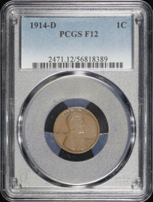 Obverse of this 1914-D Lincoln Cent Wheat Reverse PCGS F-12 BN