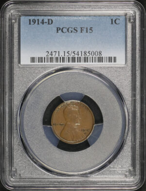 Obverse of this 1914-D Lincoln Cent Wheat Reverse PCGS F-15 BN