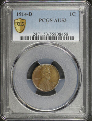 Obverse of this 1914-D Lincoln Cent Wheat Reverse PCGS AU-53 BN
