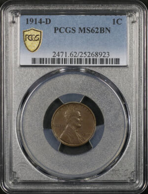 Obverse of this 1914-D Lincoln Cent Wheat Reverse PCGS MS-62 BN