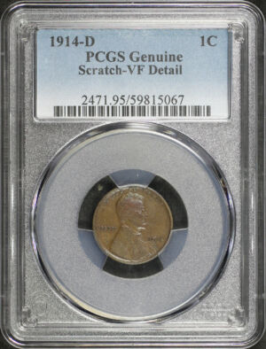 Obverse of this 1914-D Lincoln Cent Wheat Reverse PCGS VF Details Scratch